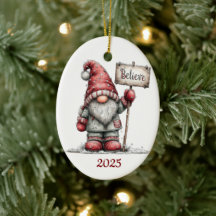 Ornement de Noël ovale en céramique Gnome