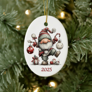 Ornement de Noël ovale en céramique Gnome