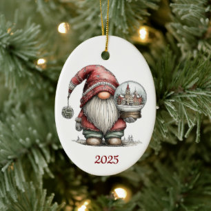Ornement de Noël ovale en céramique Gnome