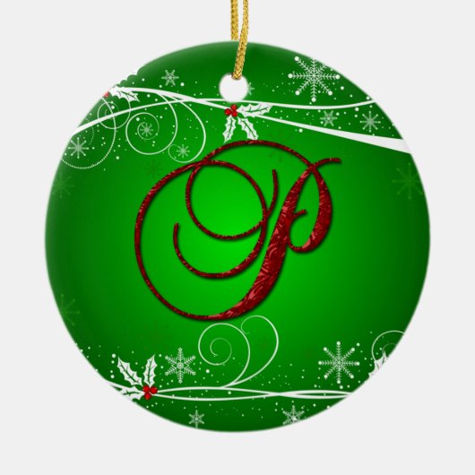 Ornement de Noël P Initiale Verts Rouges Noël (Devant)