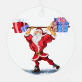 Ornement de Noël Père Noël Bodybuilder avec cadeau (Verso)