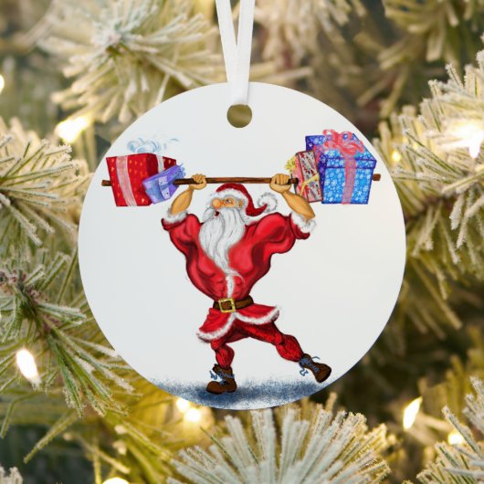 Ornement de Noël Père Noël Bodybuilder avec cadeau (Insitu)