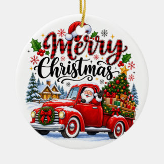 Ornement de Noël Père Noël camionnette rouge vinta