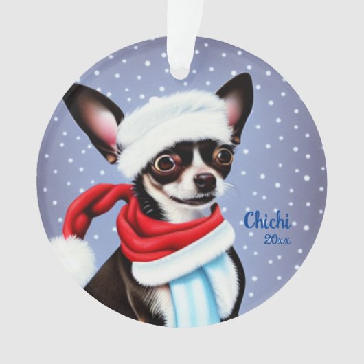 Ornement de Noël père Noël Chihuahua (devant)