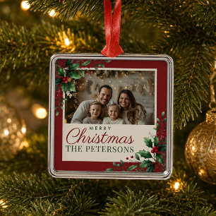 Ornement de Noël personnalisé avec photo en bordea