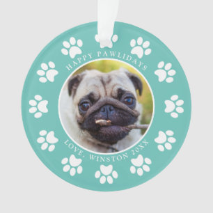 Ornement de Noël personnalisé bleu vert Joyeuses P