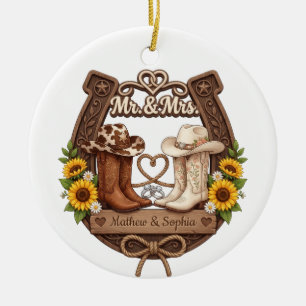 Ornement de Noël personnalisé de mariage cowboy