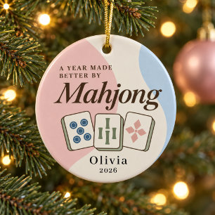 Ornement de Noël personnalisé Mahjong rose bleu