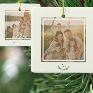 Ornement de Noël photo de famille monogramme