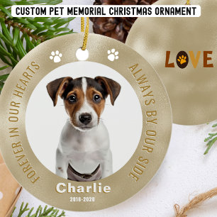 Ornement de Noël photo mémorial animal doré