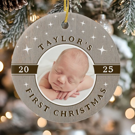 Ornement de Noël photo pour bébé rustique