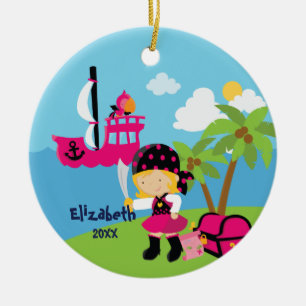 Ornement de Noël Pirate Fille Rose Mignonne