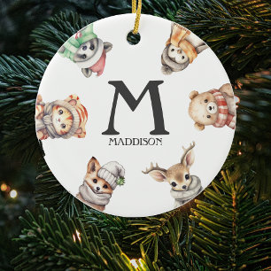 Ornement de Noël pour arbre avec monogramme animal