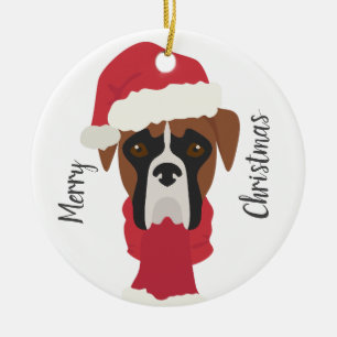 Ornement de Noël pour chien de boxe. Neige