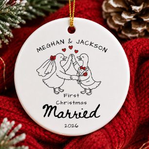 Ornement de Noël pour le premier mariage Doodle