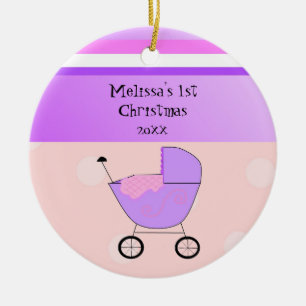 Ornement de Noël premier bébé buggy violet