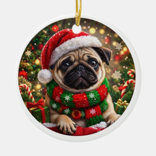 Ornement de Noël Pug Adorable (Devant)