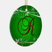 Ornement de Noël R initiale verts rouges de houx (Droite)