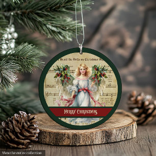 Ornement de Noël rétro Ange Design Vert Rouge