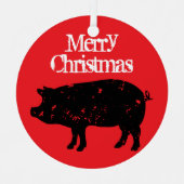 Ornement de Noël rond avec silhouette de cochon (Recto)
