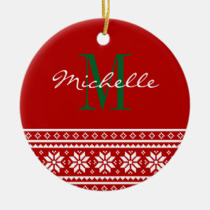 Ornement de Noël rond personnalisé avec monogramme