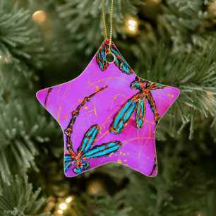 Ornement de Noël rose et électrique Flit Dragonfly