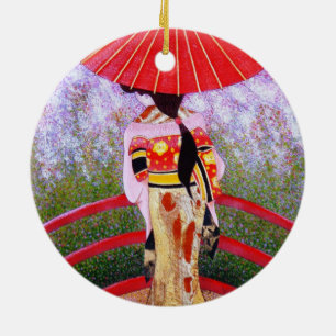 Ornement de Noël rose Geisha