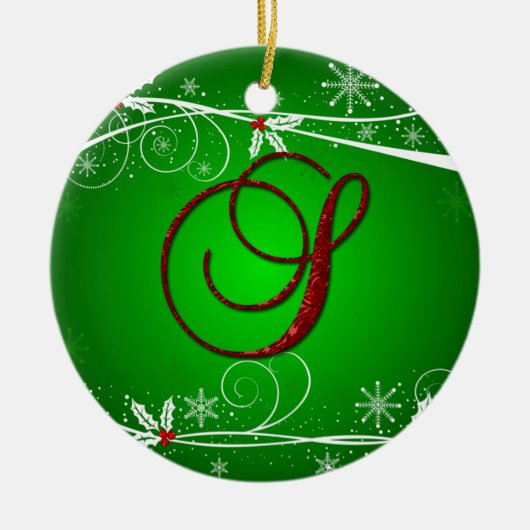 Ornement de Noël S Initial Holly Vert Rouge (Devant)