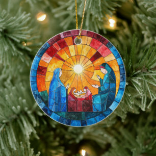 Ornement de Noël Scène de la Nativité en Verre Pei