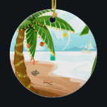 Ornement de Noël tropical<br><div class="desc">Palmier de Noël et scène de plage. Videz d'un côté pour ajouter tout ce que vous voulez.</div>