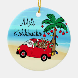 Ornement de Noël tropical hawaïen du Père Noël au