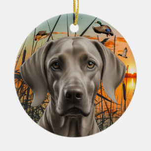 Ornement de Noël Weimaraner, Chasse au canard