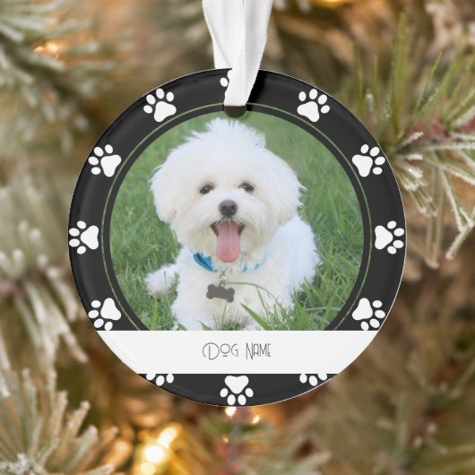 Ornement de nom de chien Empreintes de patte blanc (Arbre)