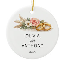 Ornement de nom de mariage à la rose rose florale