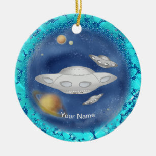 Ornement de nom personnalisé Alien Gray Spaceship