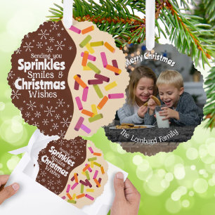 Ornement de photo de carte de Noël saupoudré tout