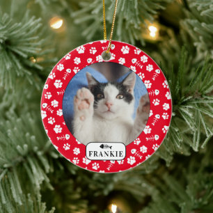 Ornement de photo de chat personnalisé avec os de