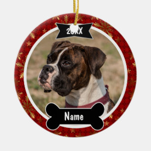 Ornement de photo de chien de Noël en rouge