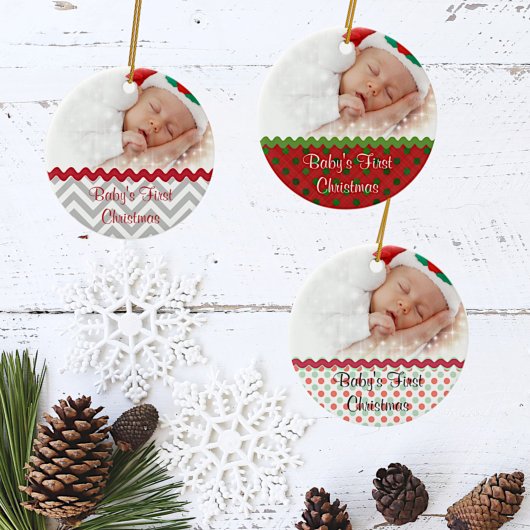 Ornement de photo de Noël de bébé festif