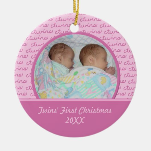 Ornement de photo de Noël de jumeaux de rose (Devant)