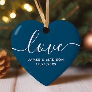 Ornement de photo personnalisé pour couples Navy L
