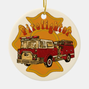 Ornement de pompier de camion de pompiers à croix