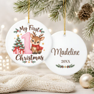 Ornement de renne rose pour le premier Noël de béb