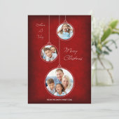 Ornement de rouge de carte photo de vacances de (Debout devant)
