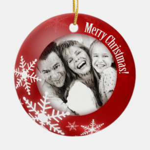 Ornement de rouge de photo de flocons de neige de