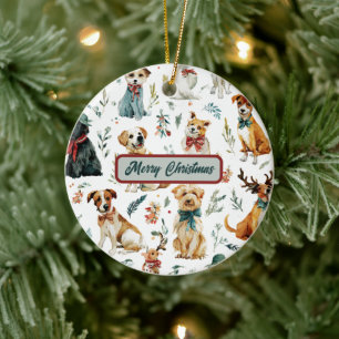 Ornement de sapin de Noël chiots aquarelle