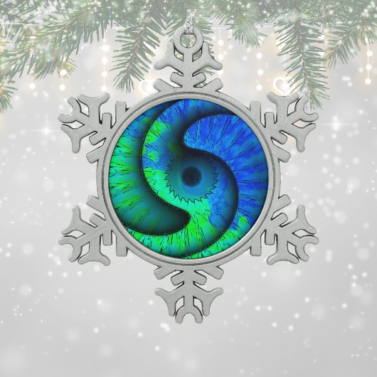 Ornement de snowflake de Boho Blue et Green Swirl