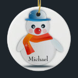 Ornement de Snowman<br><div class="desc">Un bonhomme de neige heureux et festif pour décorer vos vacances. Customisez en remplaçant "Michael" par n'importe quel nom. Design créé par Black Brook Photography avec graphisme de Pixabay Septembre 2014.</div>