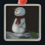 Ornement de Snowman<br><div class="desc">Cet ornement de Snowman présente l'impression d'un bonhomme de neige dessiné à la main avec des crayons colorés sur du papier noir.</div>