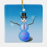 Ornement de Snowman<br><div class="desc">Snowman avec chapeau supérieur. bras,  boutons et flocons de neige.</div>